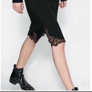 Zara Black Lace & Wool Pencil Skirt